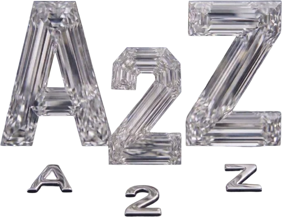 A to Z, alphabet and numerals cut as step-faceted diamond characters